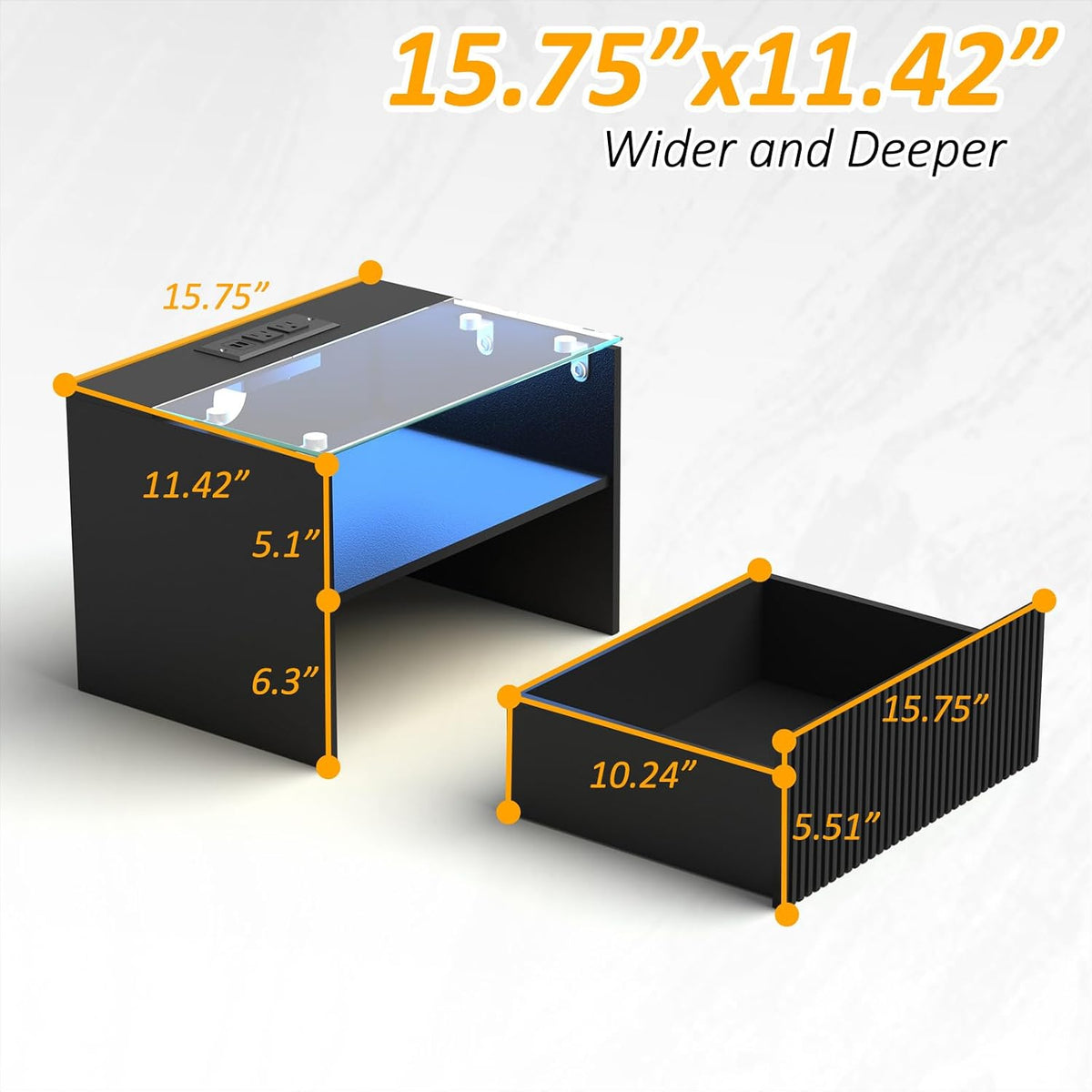 Wood Glass Floating Nightstands With Charging Station