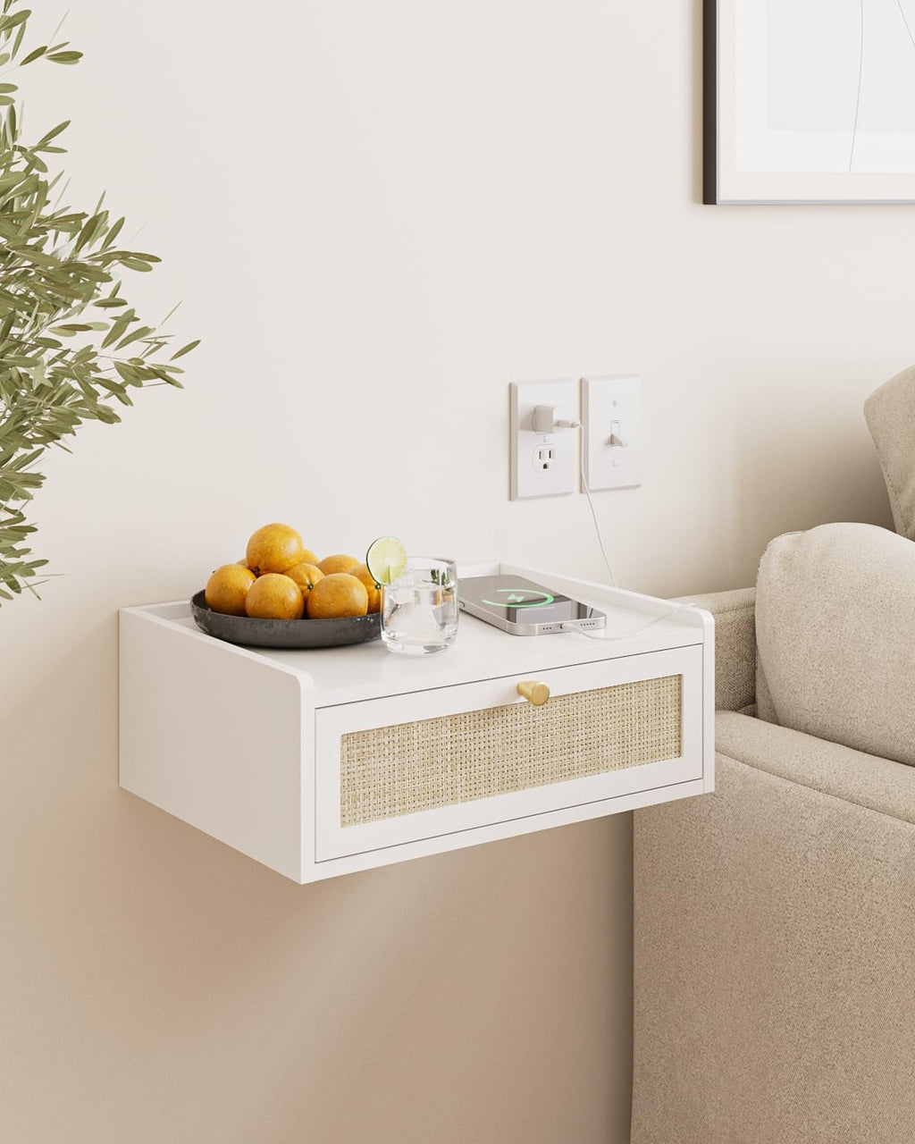 Wood Wall Mount Floating Bedside Nightstand