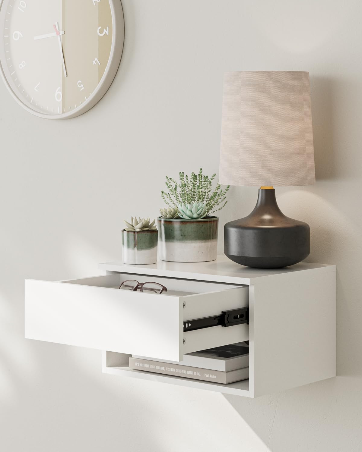 White Minimalist Wall Mount Floating Nightstand