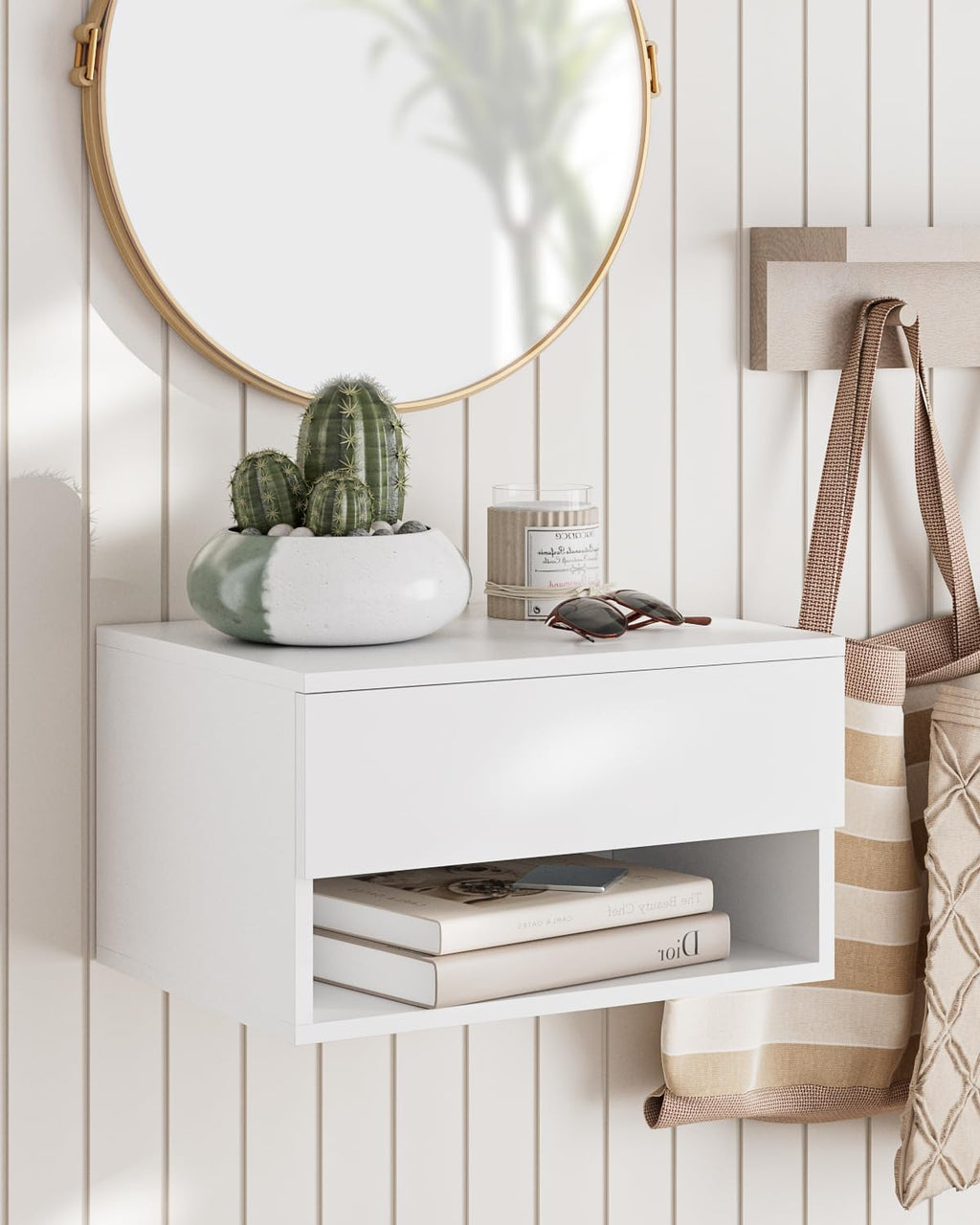 White Minimalist Wall Mount Floating Nightstand