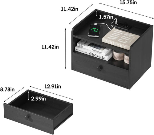 Black Floating Nightstands With Charging Station
