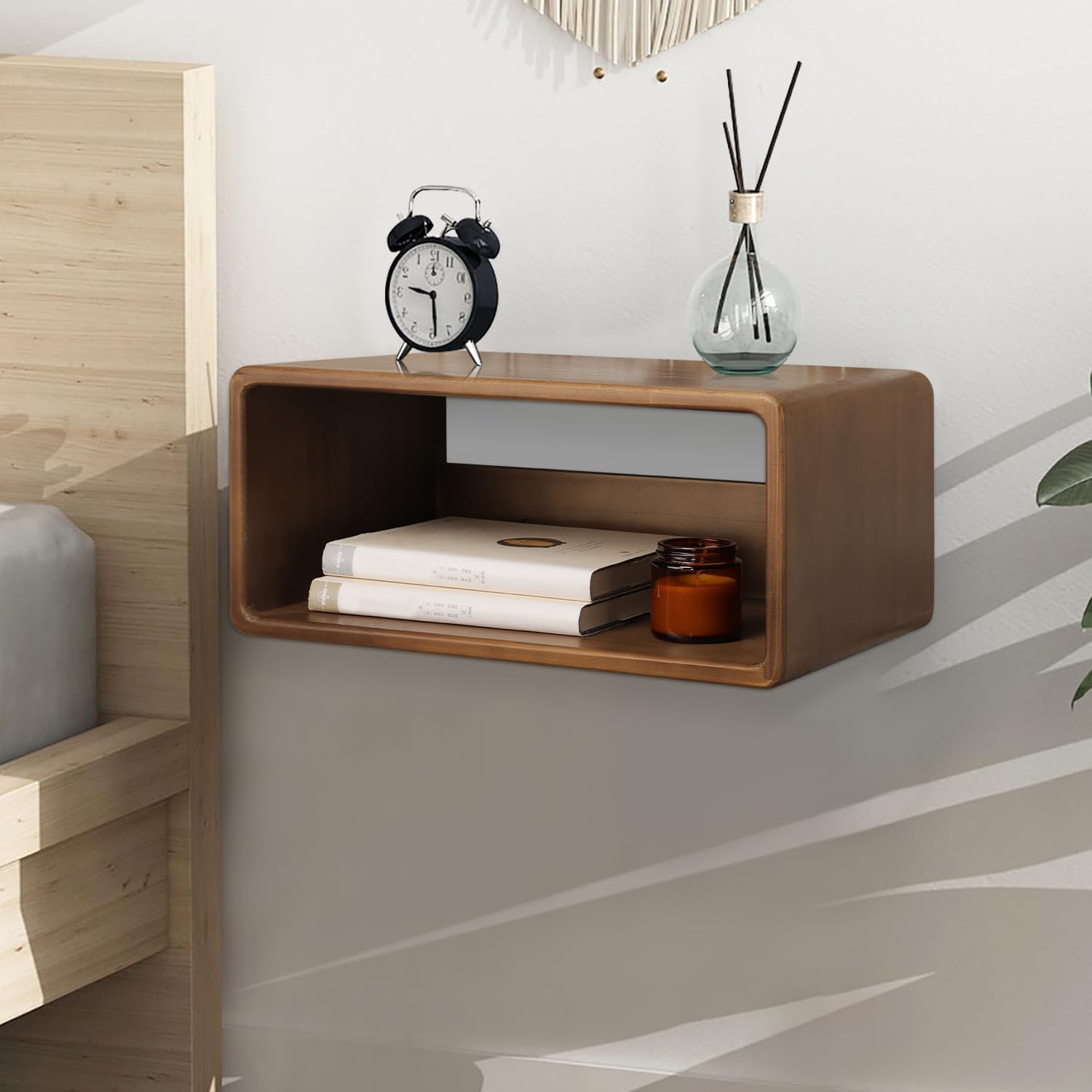 Pine Wood Minimalist Floating Bedside Nightstand