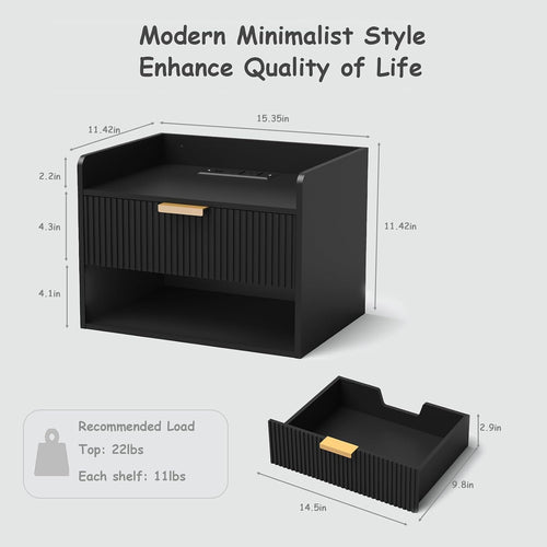 Black Floating Nightstands With Charging Station