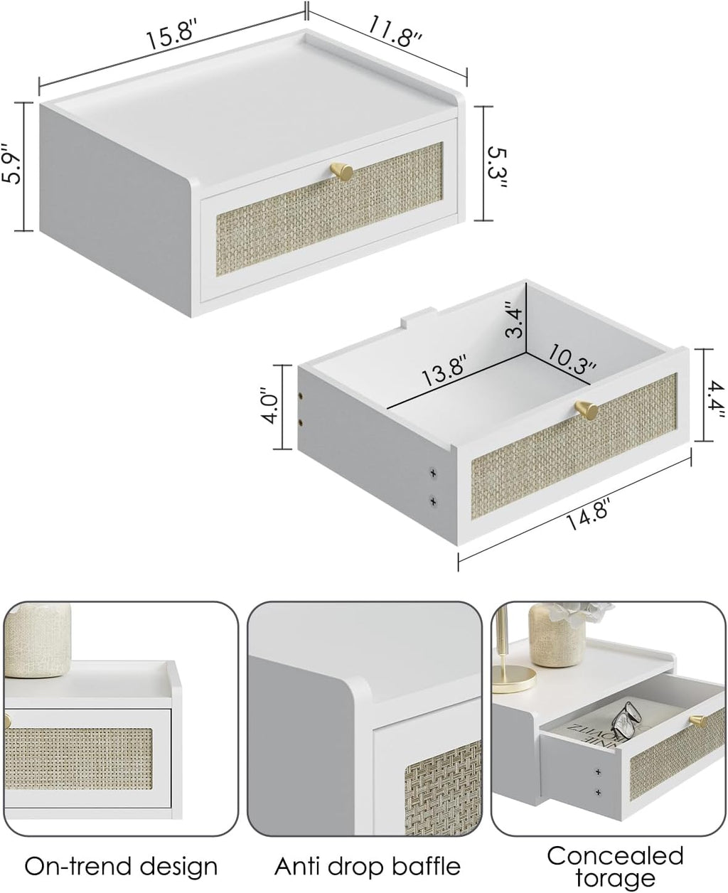 Wood Wall Mount Floating Bedside Nightstand