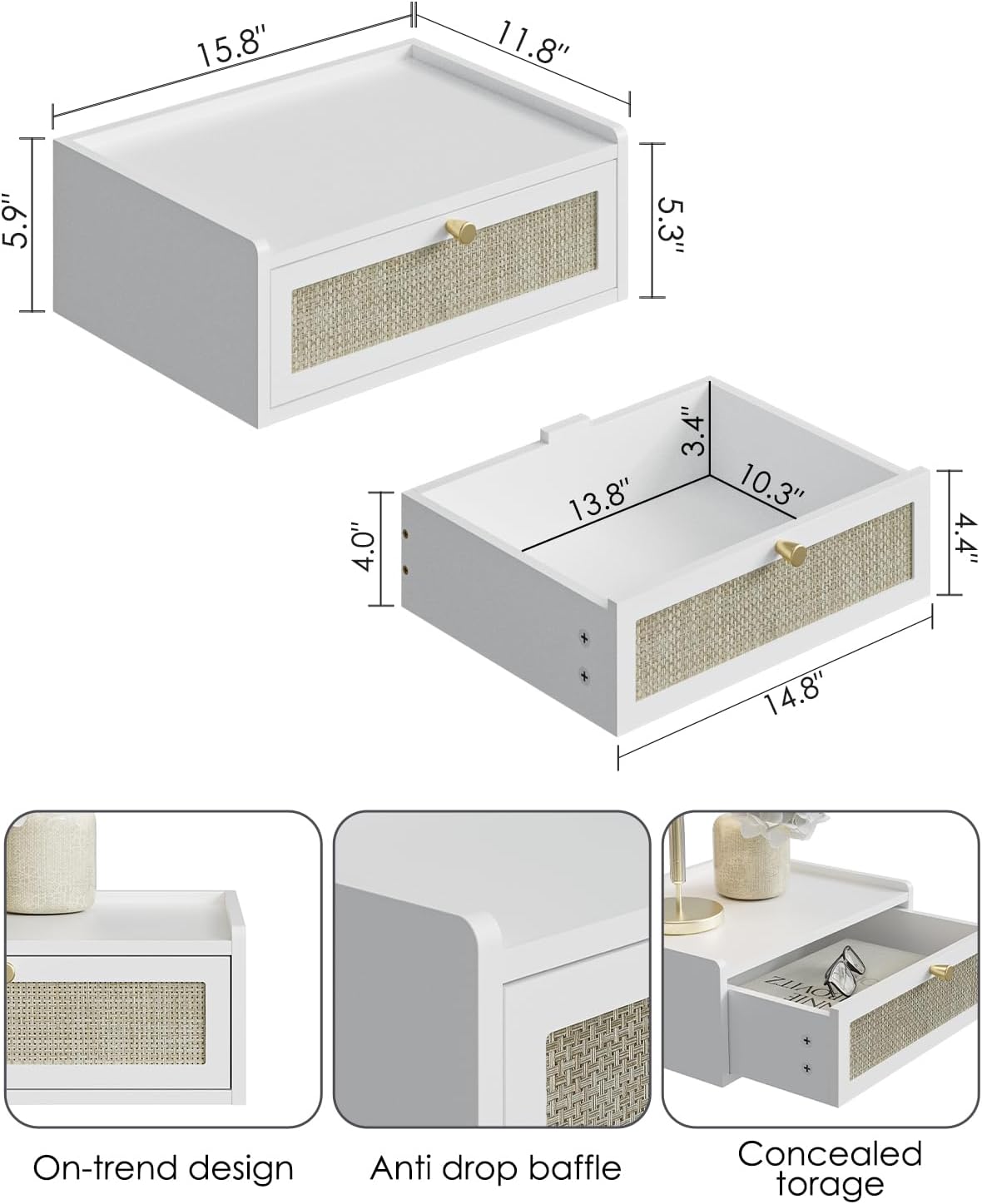 Wood Wall Mount Floating Bedside Nightstand