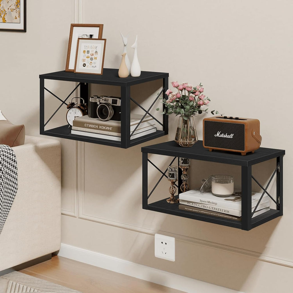 Two-Tier Wooden Floating Wall Nightstand