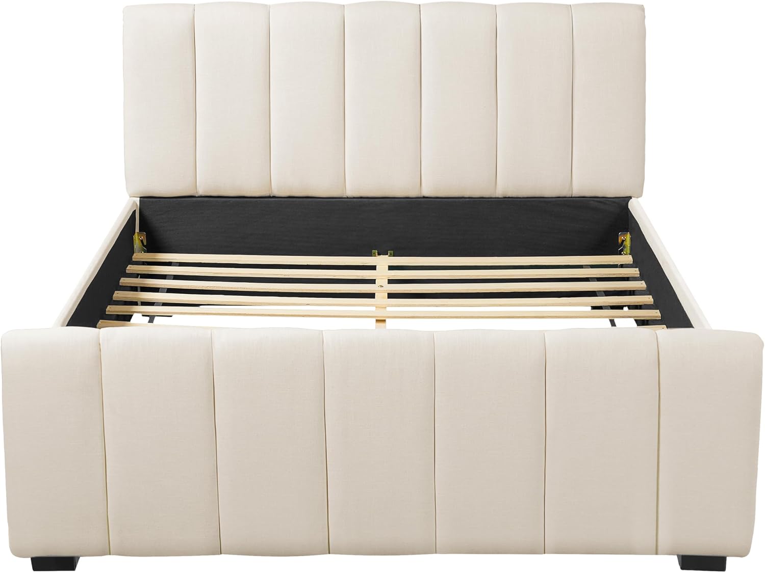 Beige Linen Queen Upholstered Bed Frame