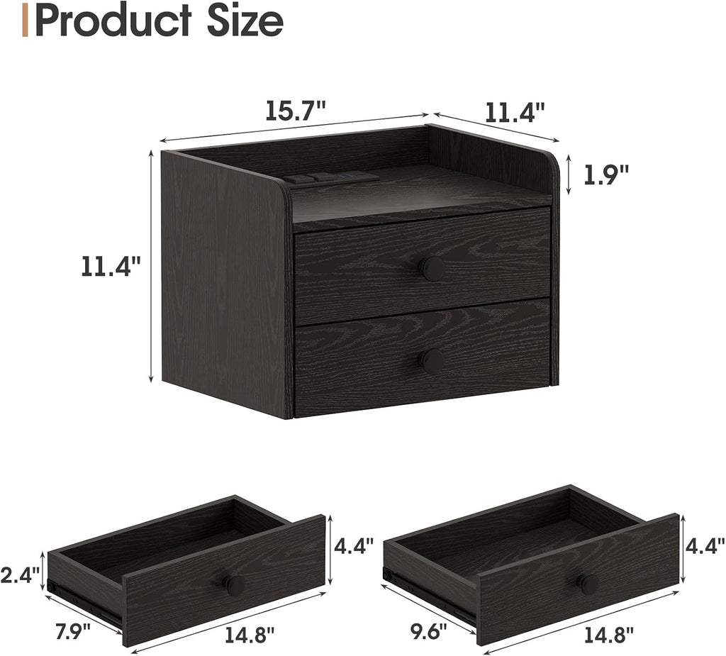 Wood Floating Nightstands With Charging Station