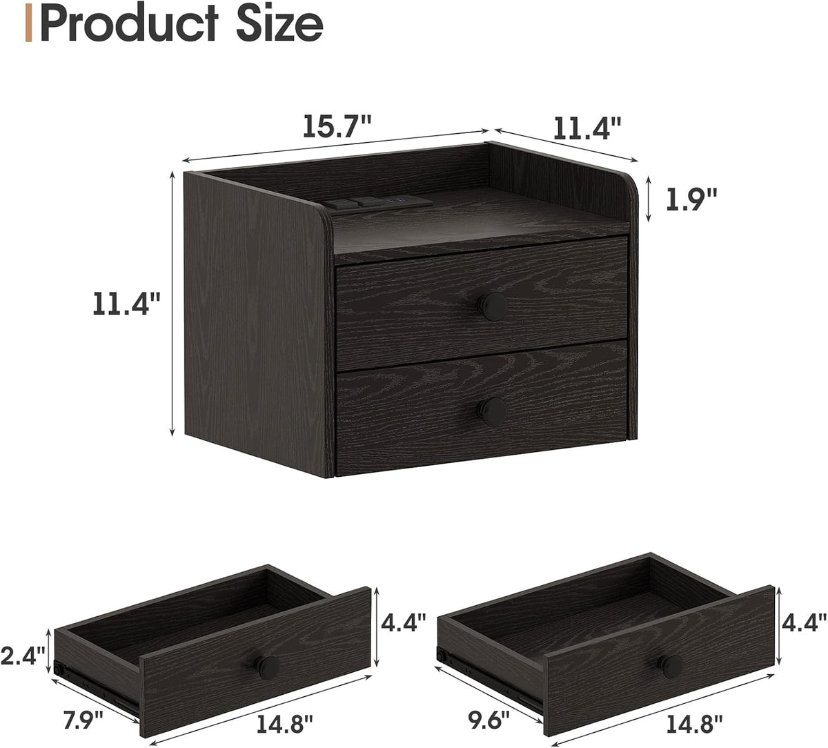 Wood Floating Nightstands With Charging Station