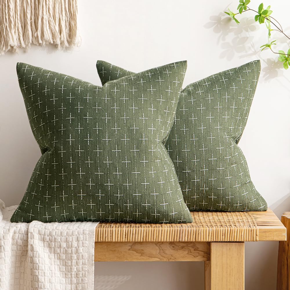 Vintage Farmhouse Burlap Linen Pillow Covers Set of 2