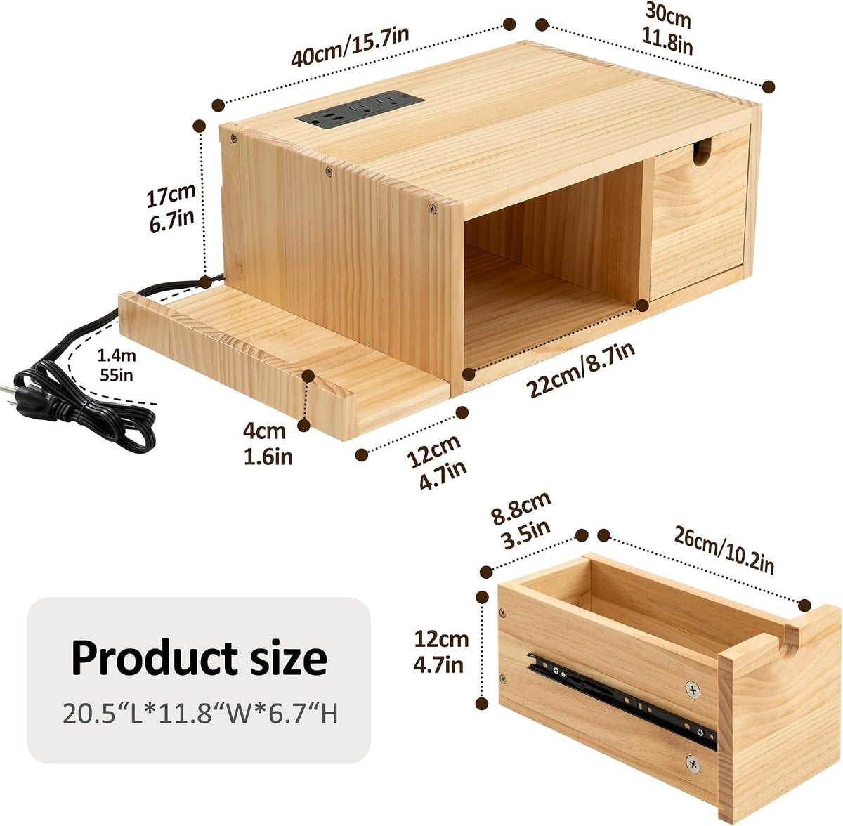 Pine Floating Nightstand With Charging Station