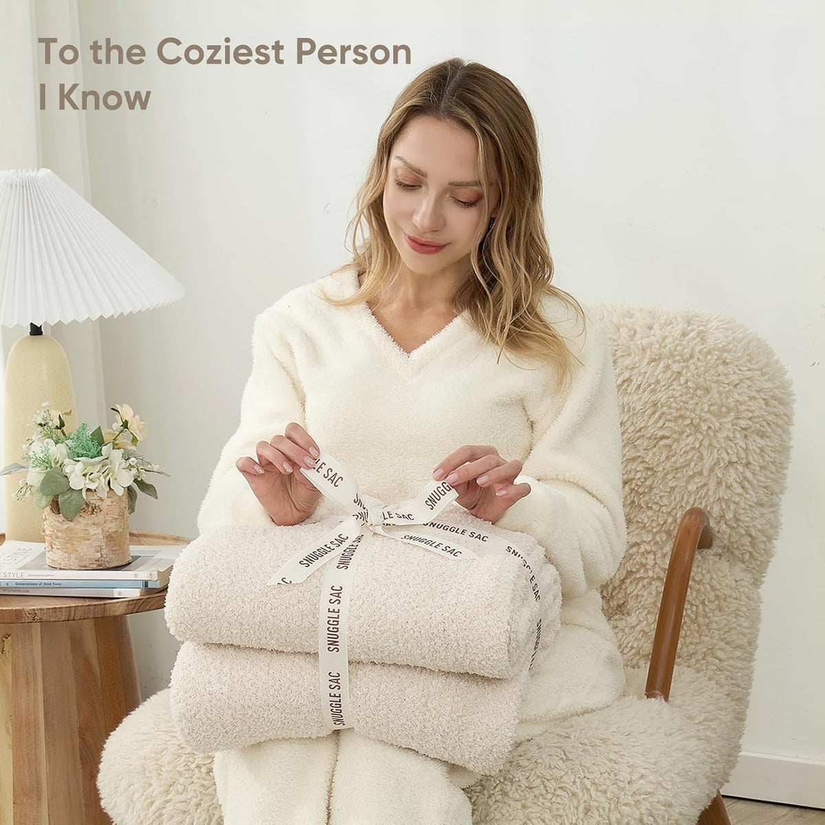 Ivory Reversible Soft Knit Throw Blanket