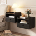 Black Floating Nightstands With Charging Station