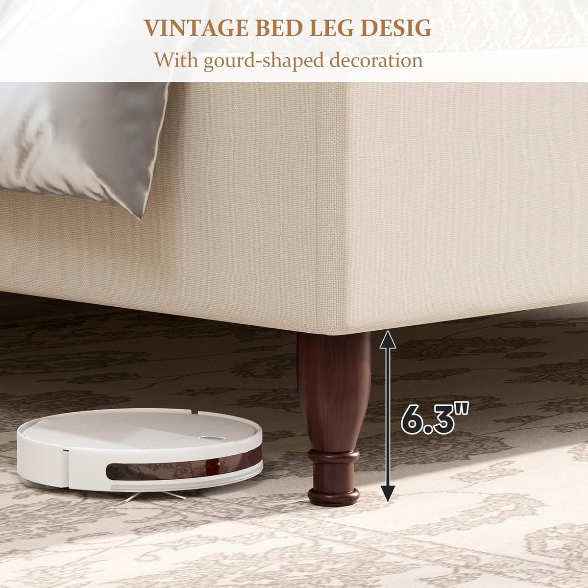 Beige Wingback Tall Queen Bed Frame