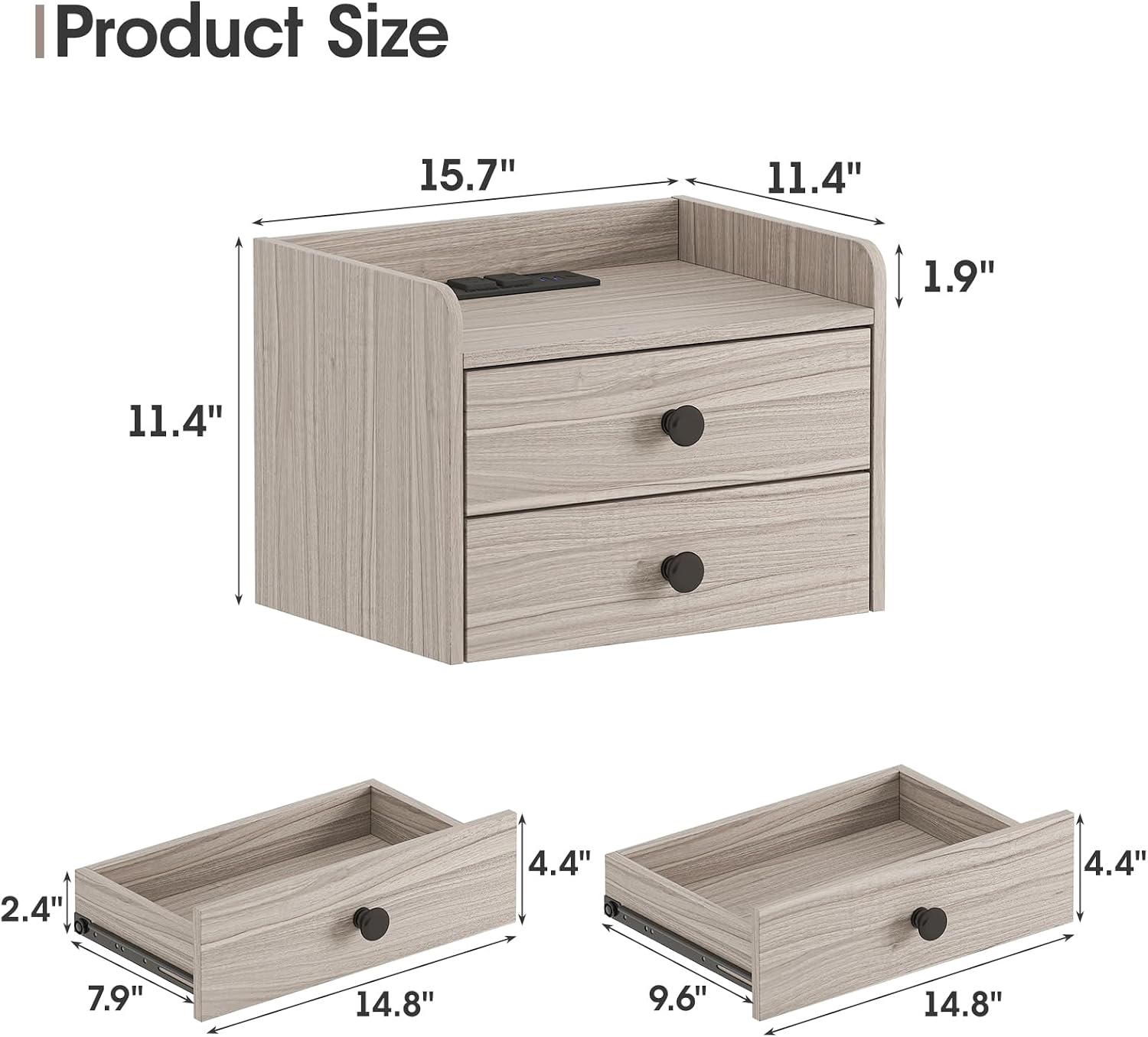 Wood Floating Nightstands With Charging Station