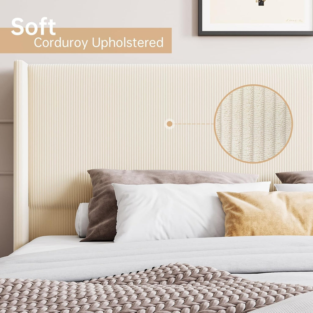 Cream Corduroy Tufted Full Bed Frame