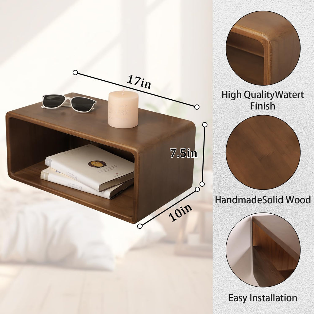 Pine Wood Minimalist Floating Bedside Nightstand
