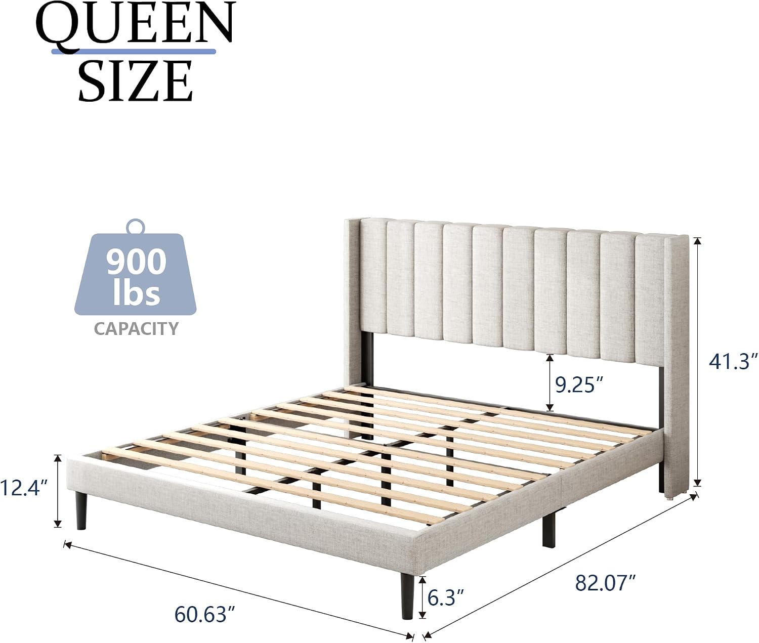 Sand Wingback Queen Upholstered Bed Frame