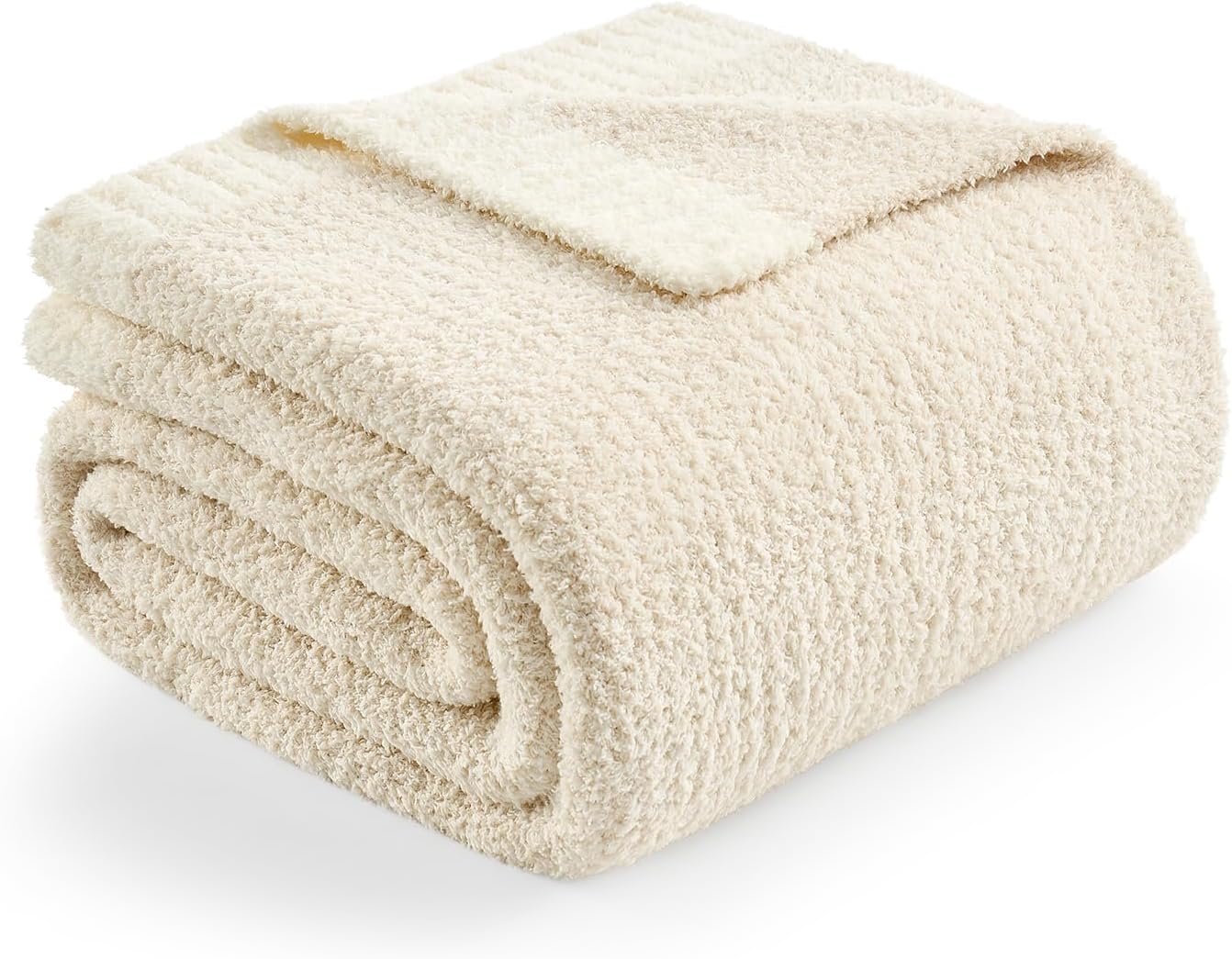 Ivory Reversible Soft Knit Throw Blanket