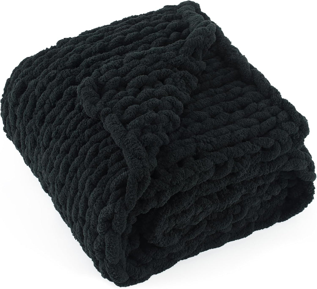 Black Handmade Chunky Chenille Throw Blanket