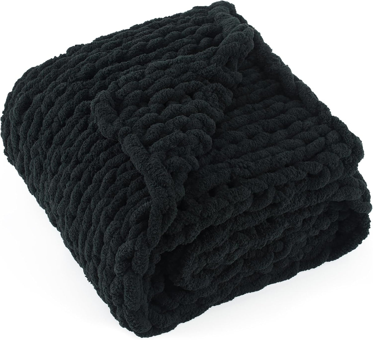 Black Handmade Chunky Chenille Throw Blanket