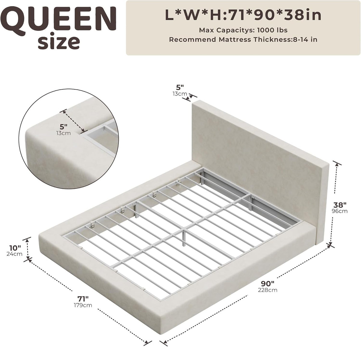 Plush Cloud Queen Upholstered Bed Frame