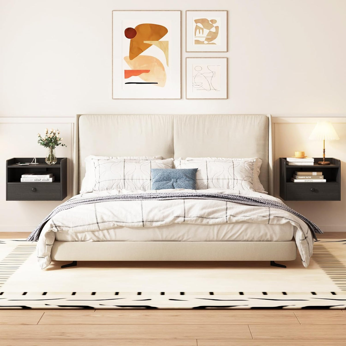 Black Floating Nightstands With Charging Station