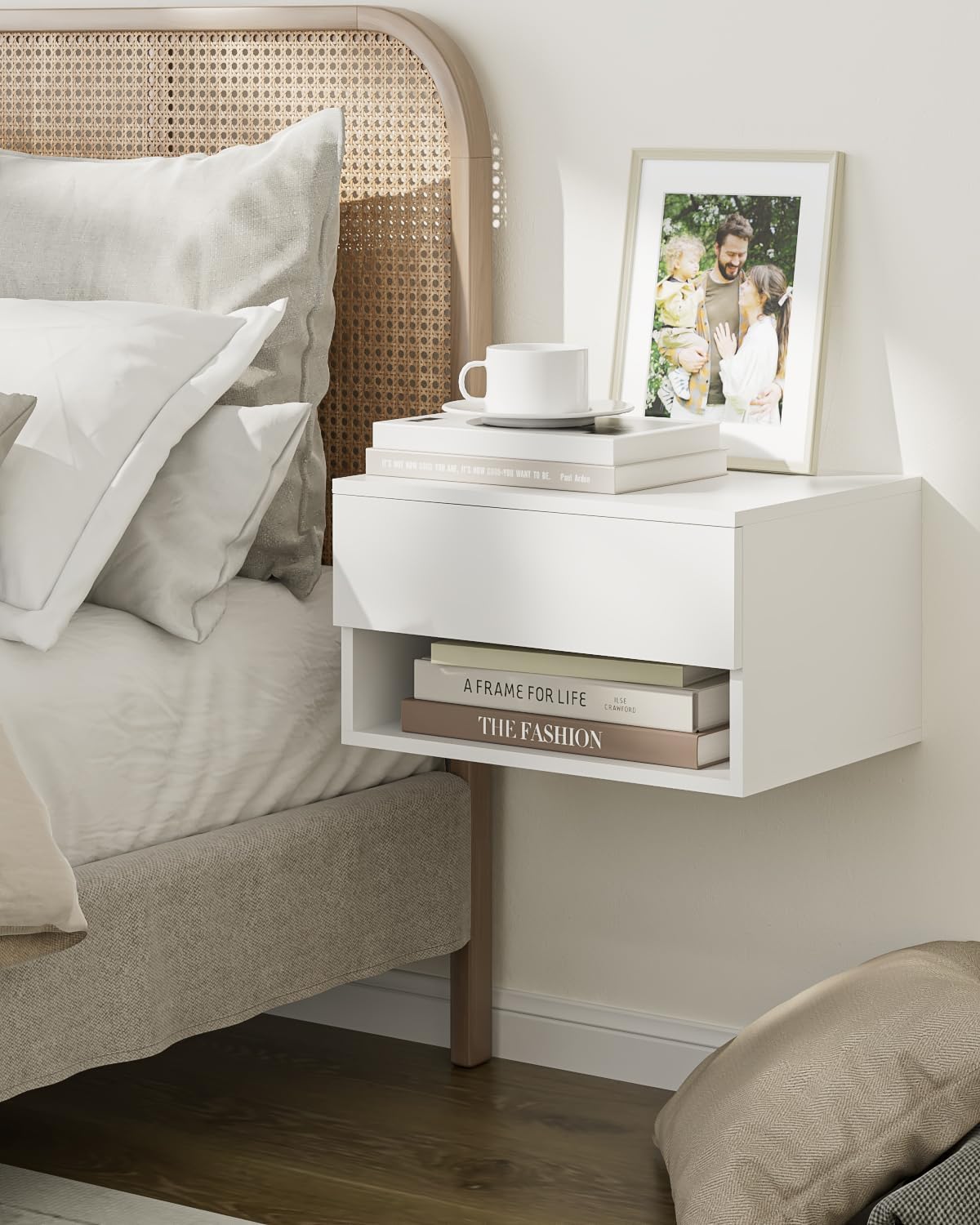White Minimalist Wall Mount Floating Nightstand