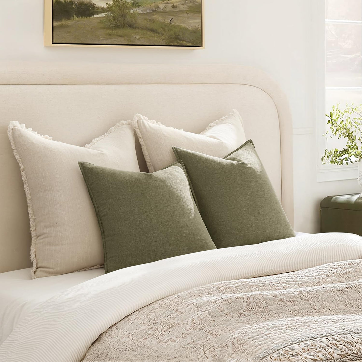 Boho Farmhouse Linen Pillow Covers Pack of 2