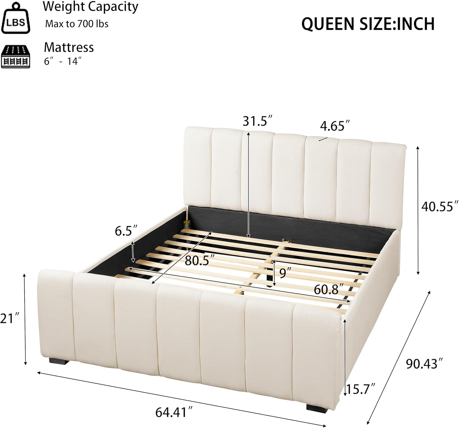 Beige Linen Queen Upholstered Bed Frame
