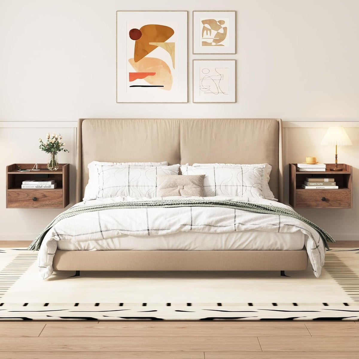 Walnut Floating Nightstands With Charging Station