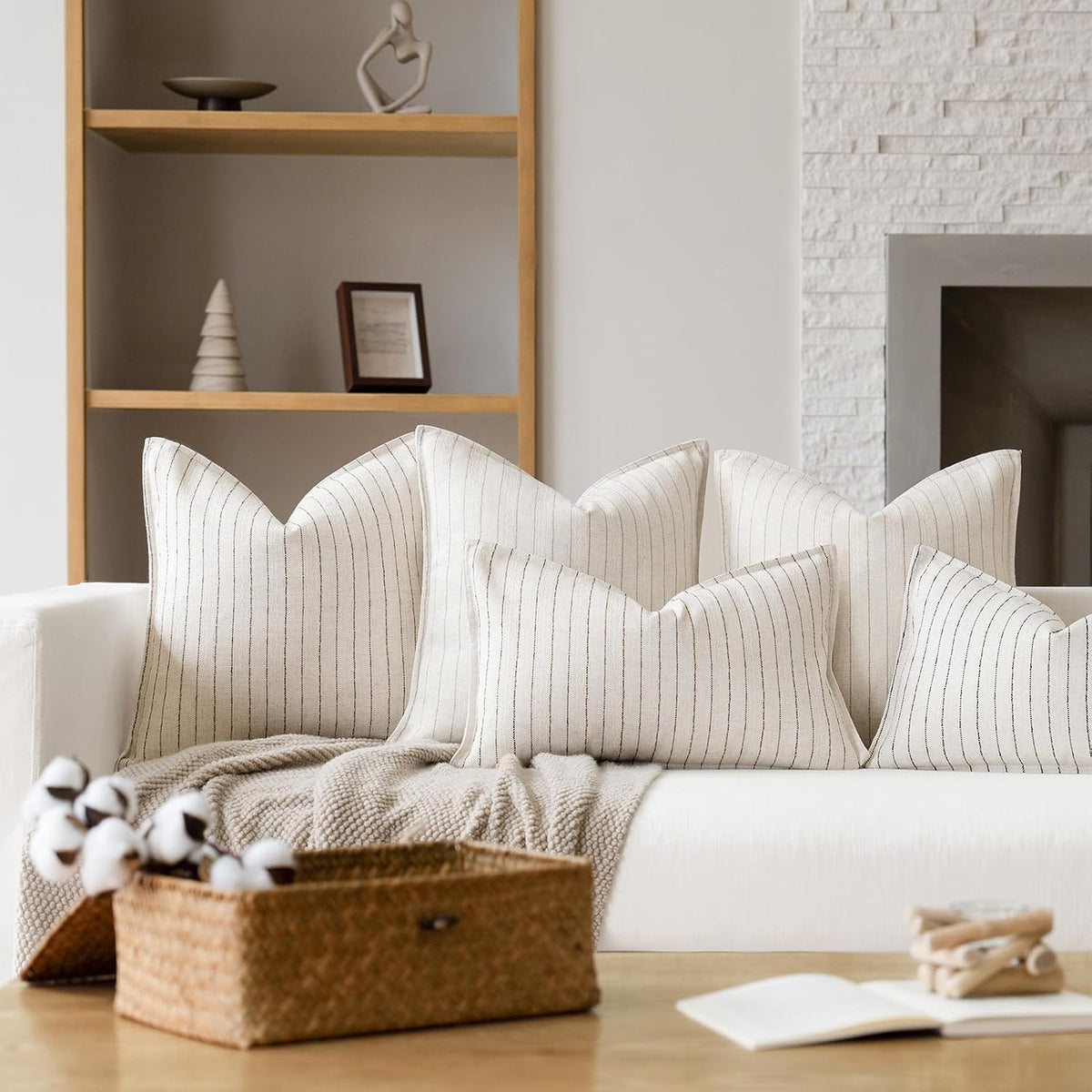 Striped Farmhouse Linen Pillow Covers Set of 2