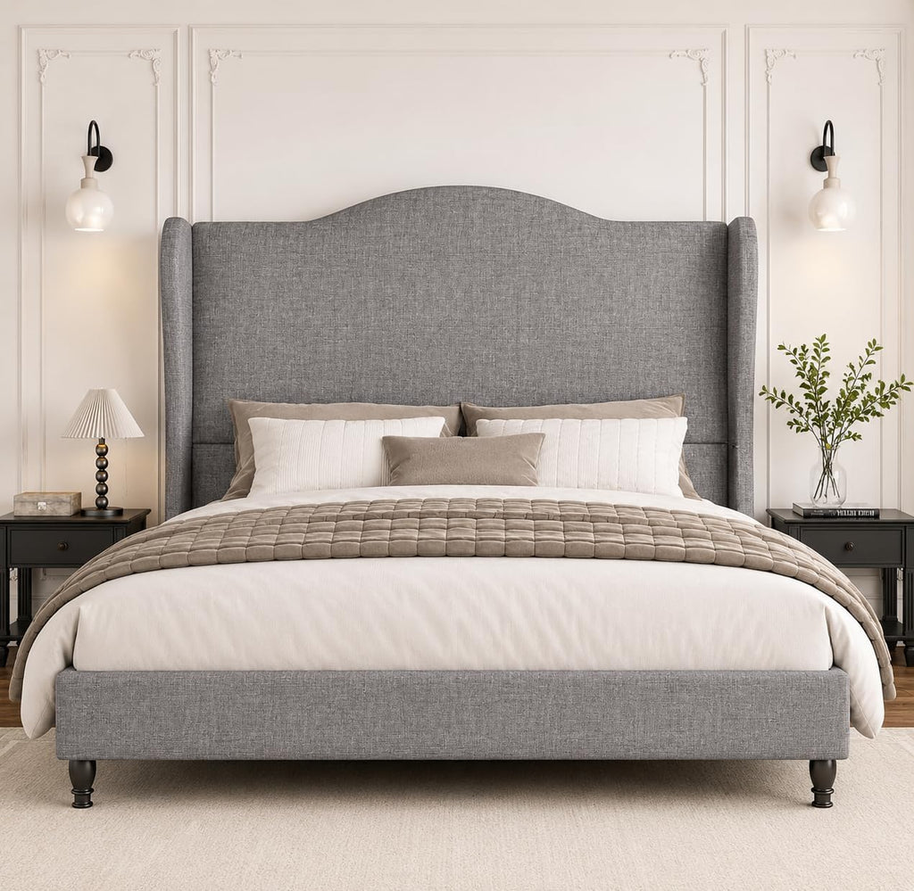 Light Grey Tufted Queen Upholstered Bed Frame