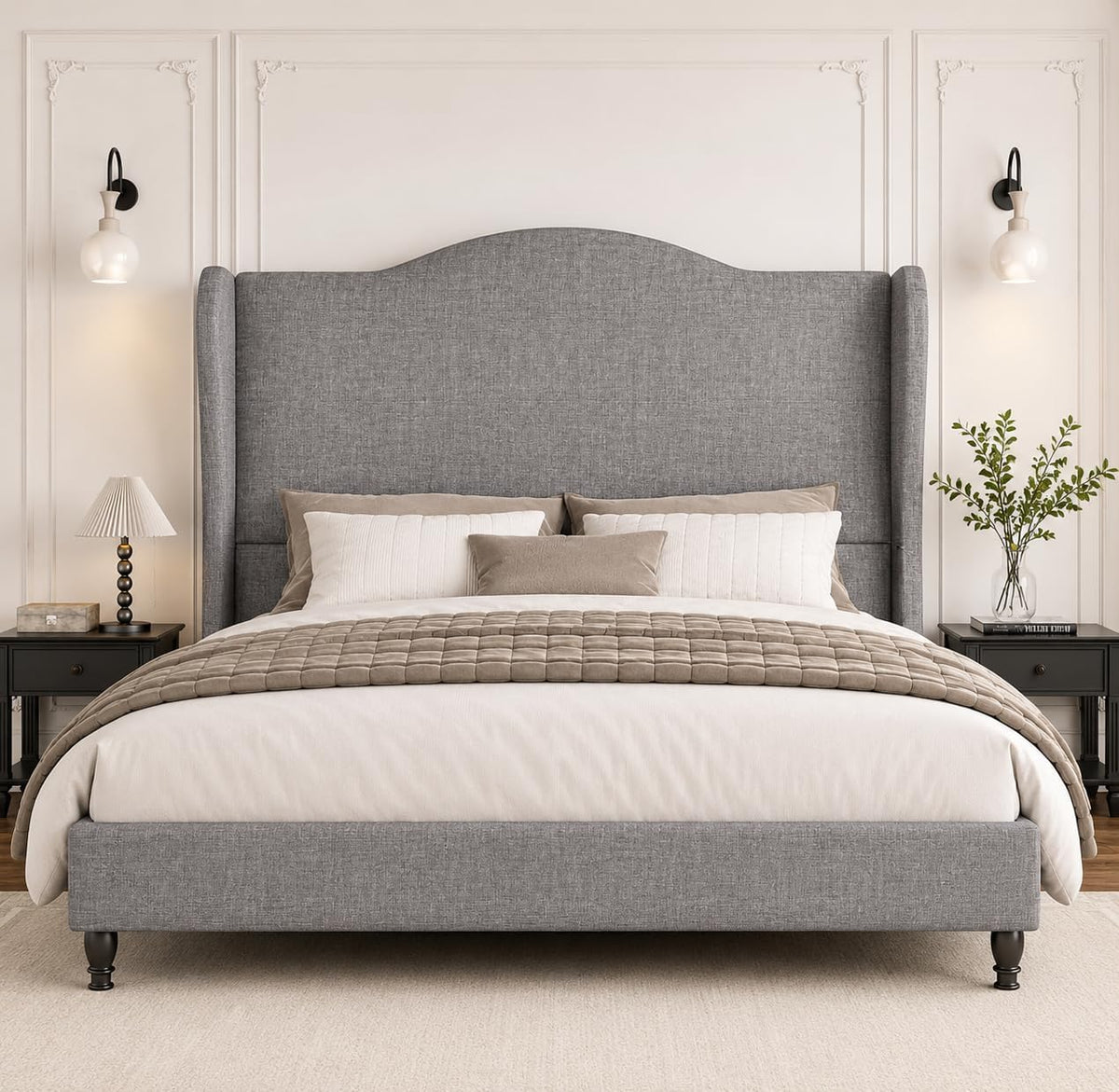 Light Grey Tufted Queen Upholstered Bed Frame