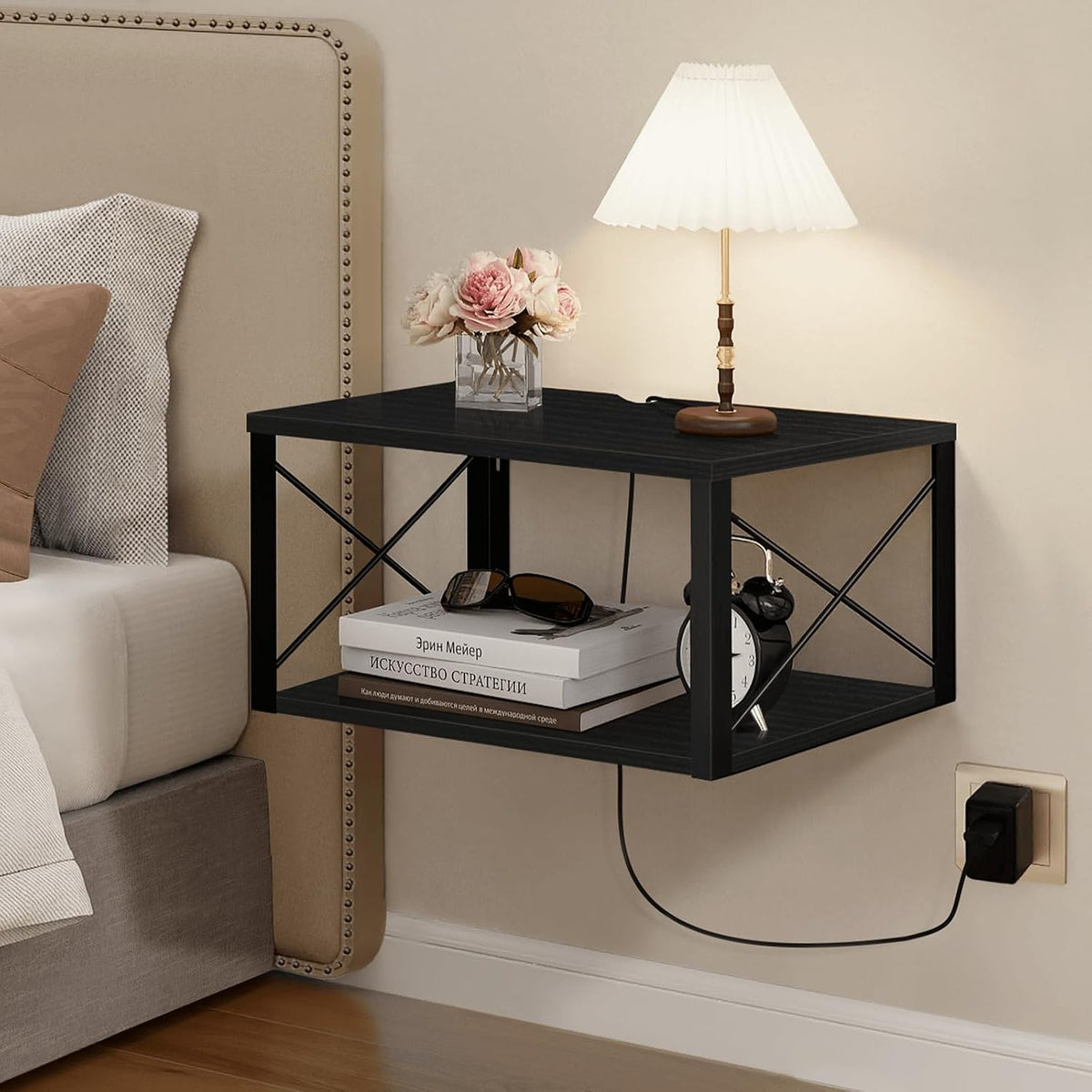 Two-Tier Wooden Floating Wall Nightstand