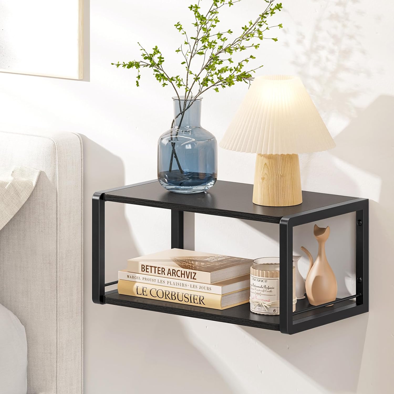 Vintage Black Wall Mount Wood Nightstand