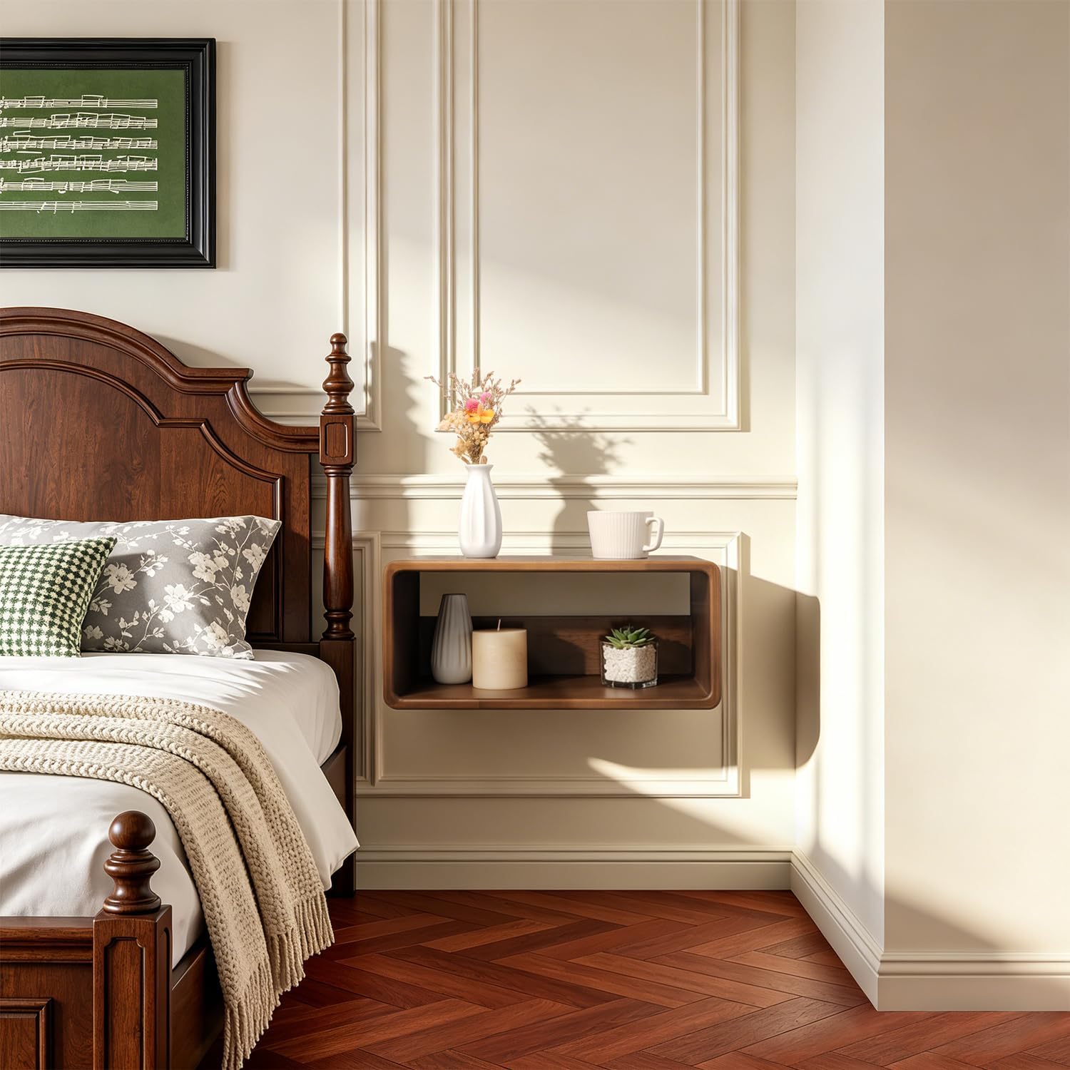 Pine Wood Minimalist Floating Bedside Nightstand