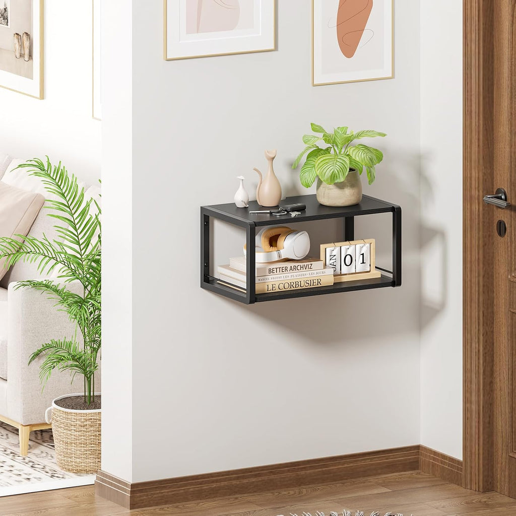 Vintage Black Wall Mount Wood Nightstand