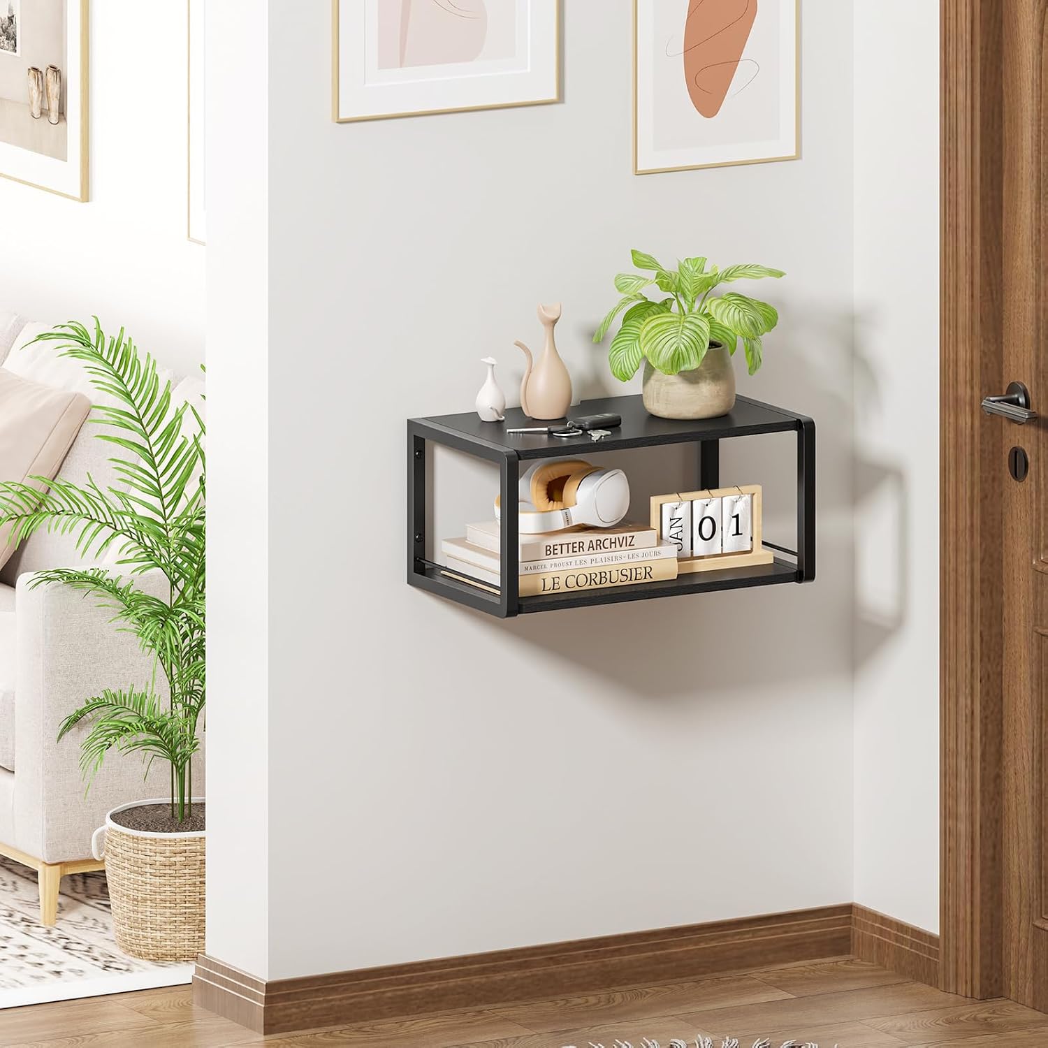 Vintage Black Wall Mount Wood Nightstand
