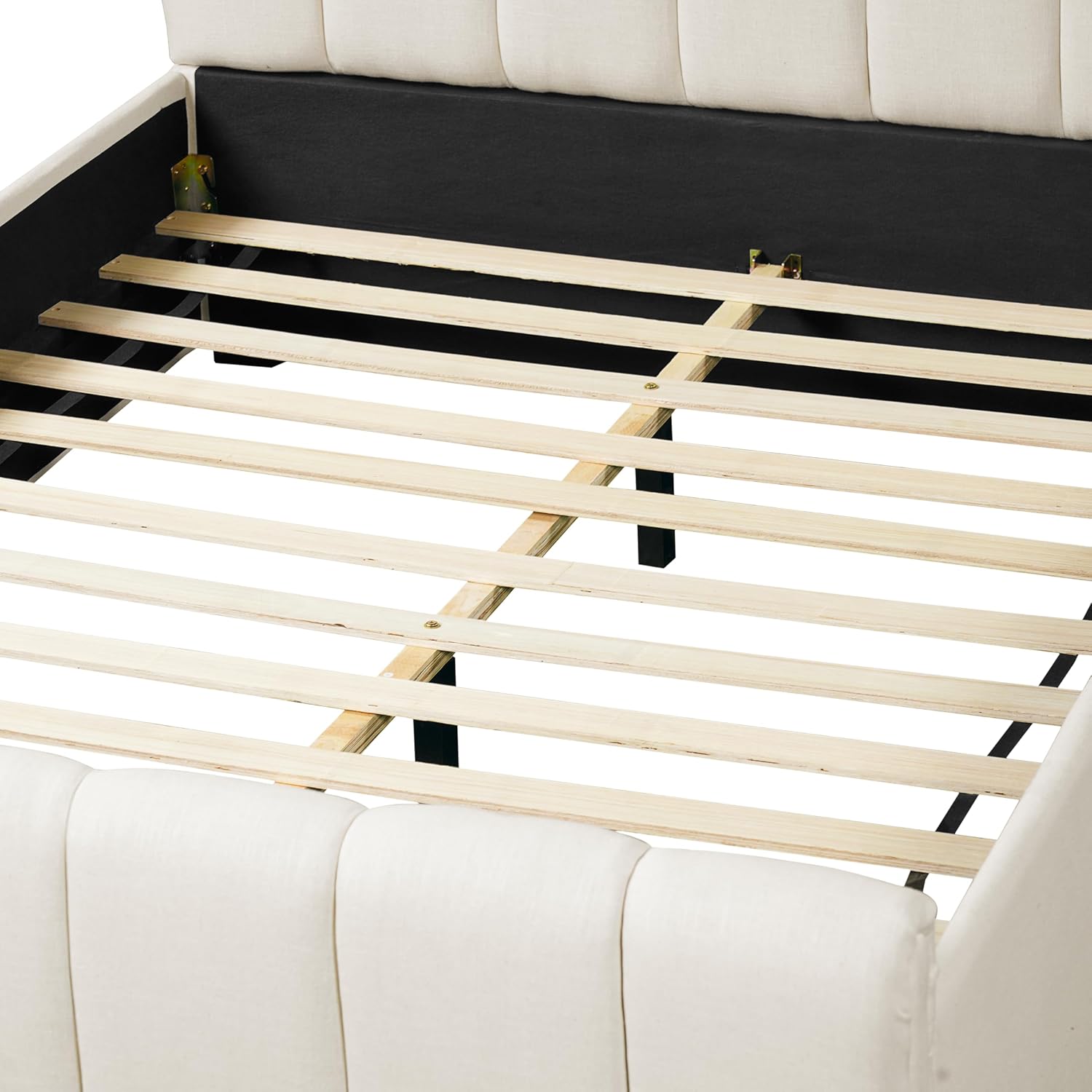Beige Linen Queen Upholstered Bed Frame