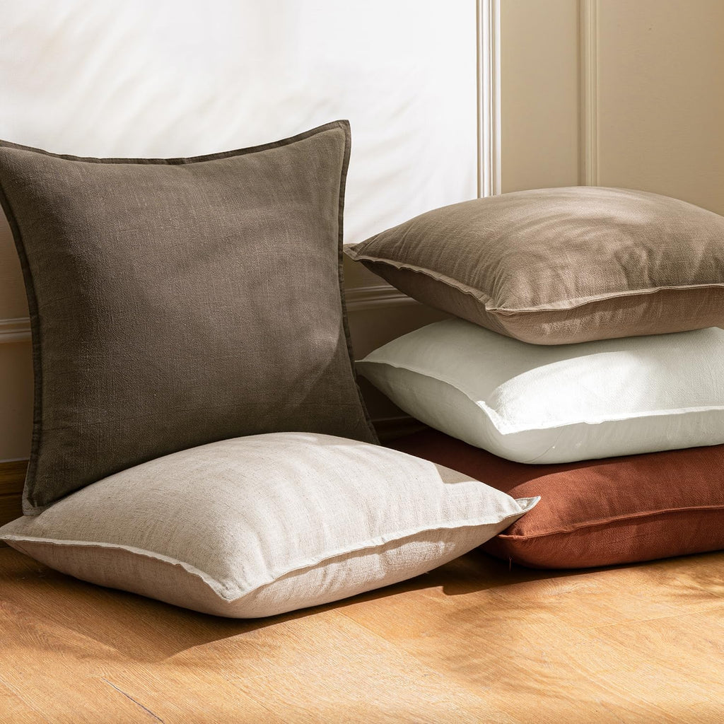 Solid Farmhouse Linen Pillow Covers Set of 2