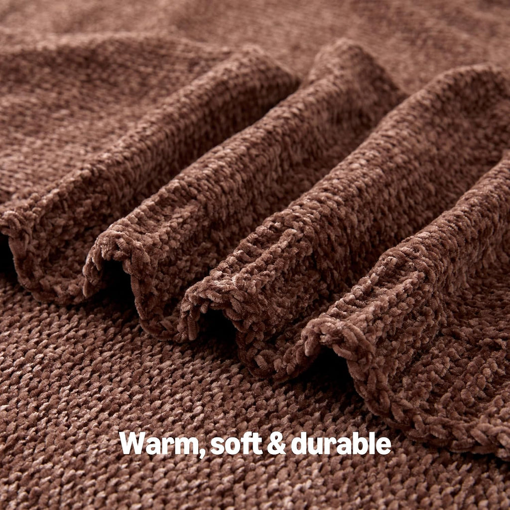 Brown Chunky Chenille Knit Throw Blanket