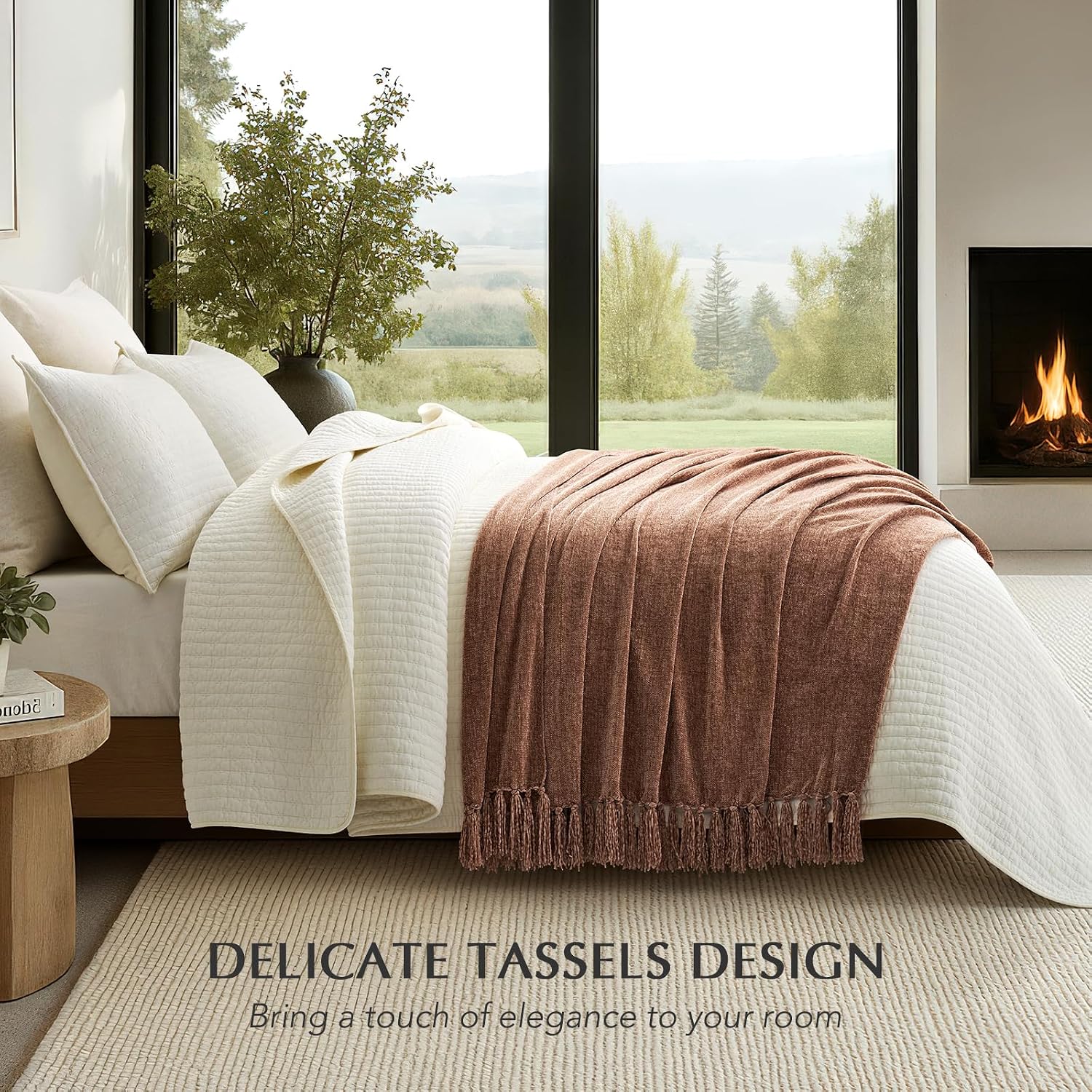 Tasseled Chenille Knit Farmhouse Throw Blanket