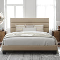 Beige Fabric King Upholstered Bed Frame