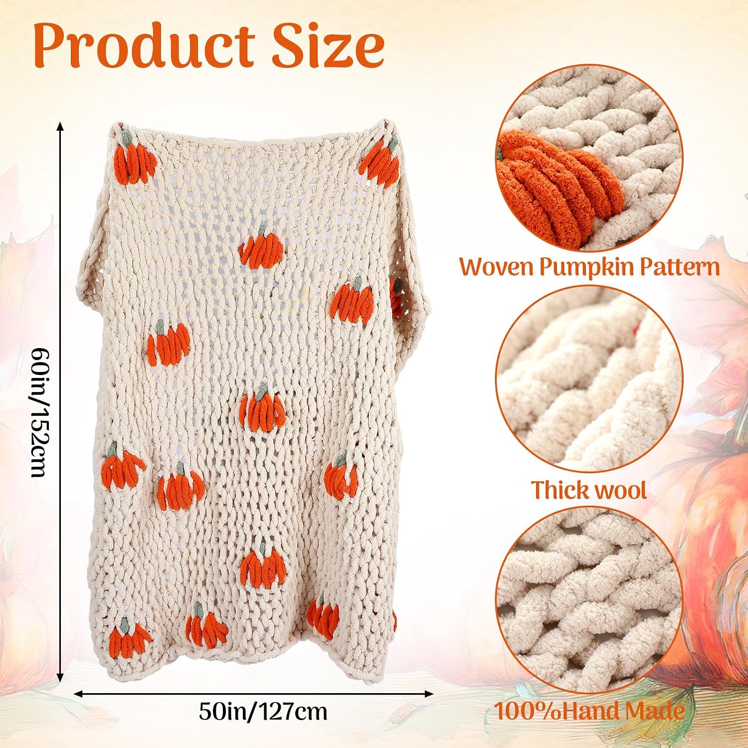 Beige Pumpkin Chenille Knit Throw Blanket