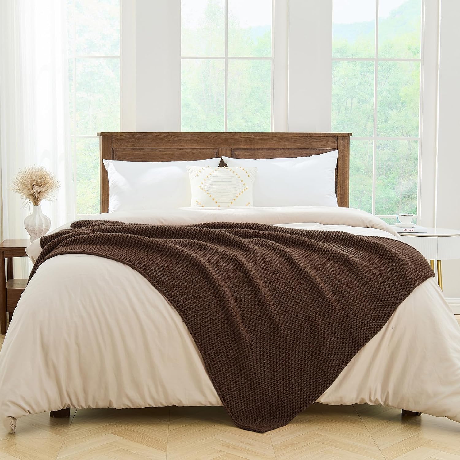 Brown Textured Knit Decor Throw Blanket