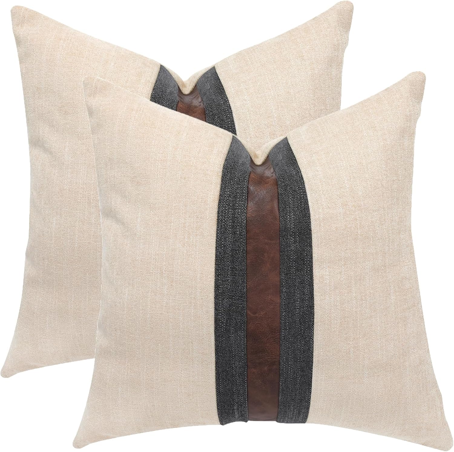 Faux Leather Linen Pillow Covers Set of 2