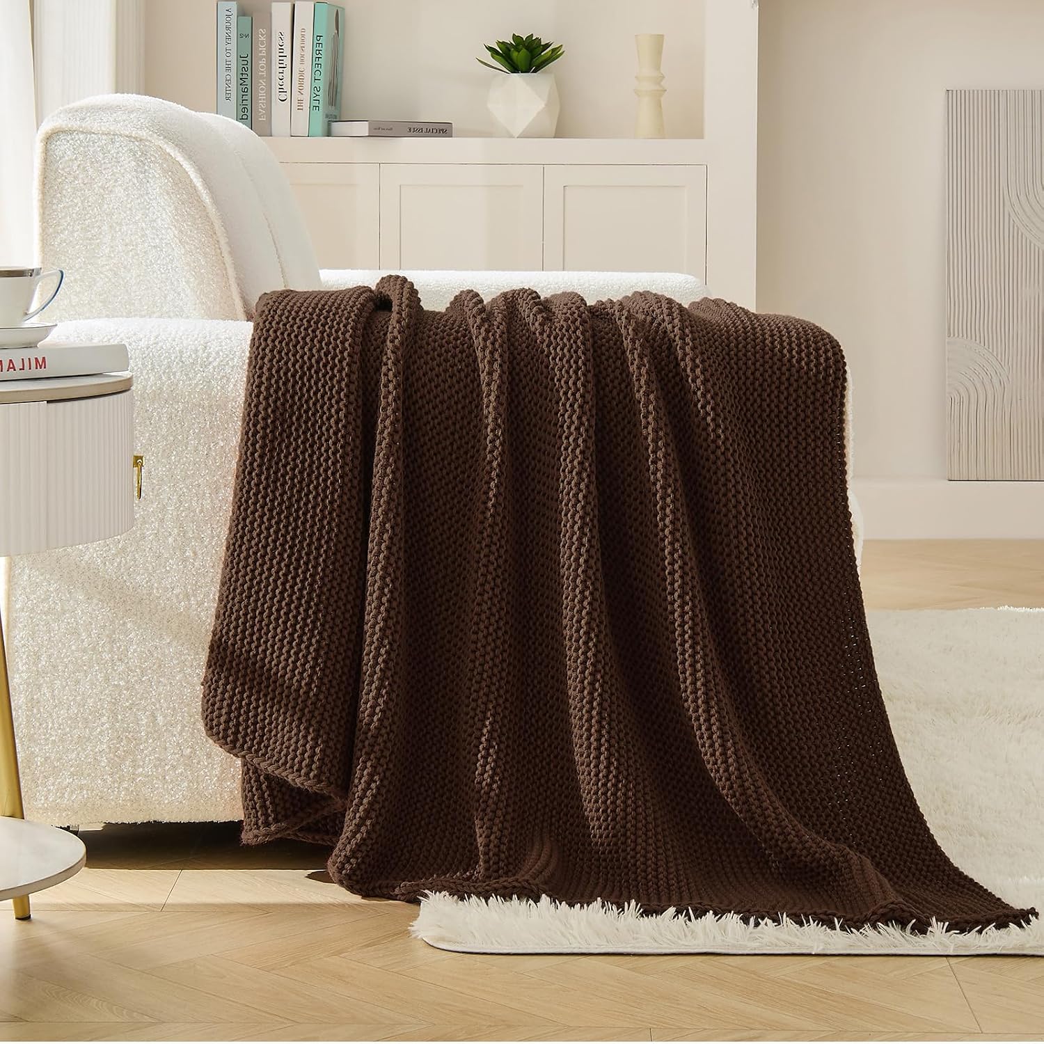 Brown Textured Knit Decor Throw Blanket