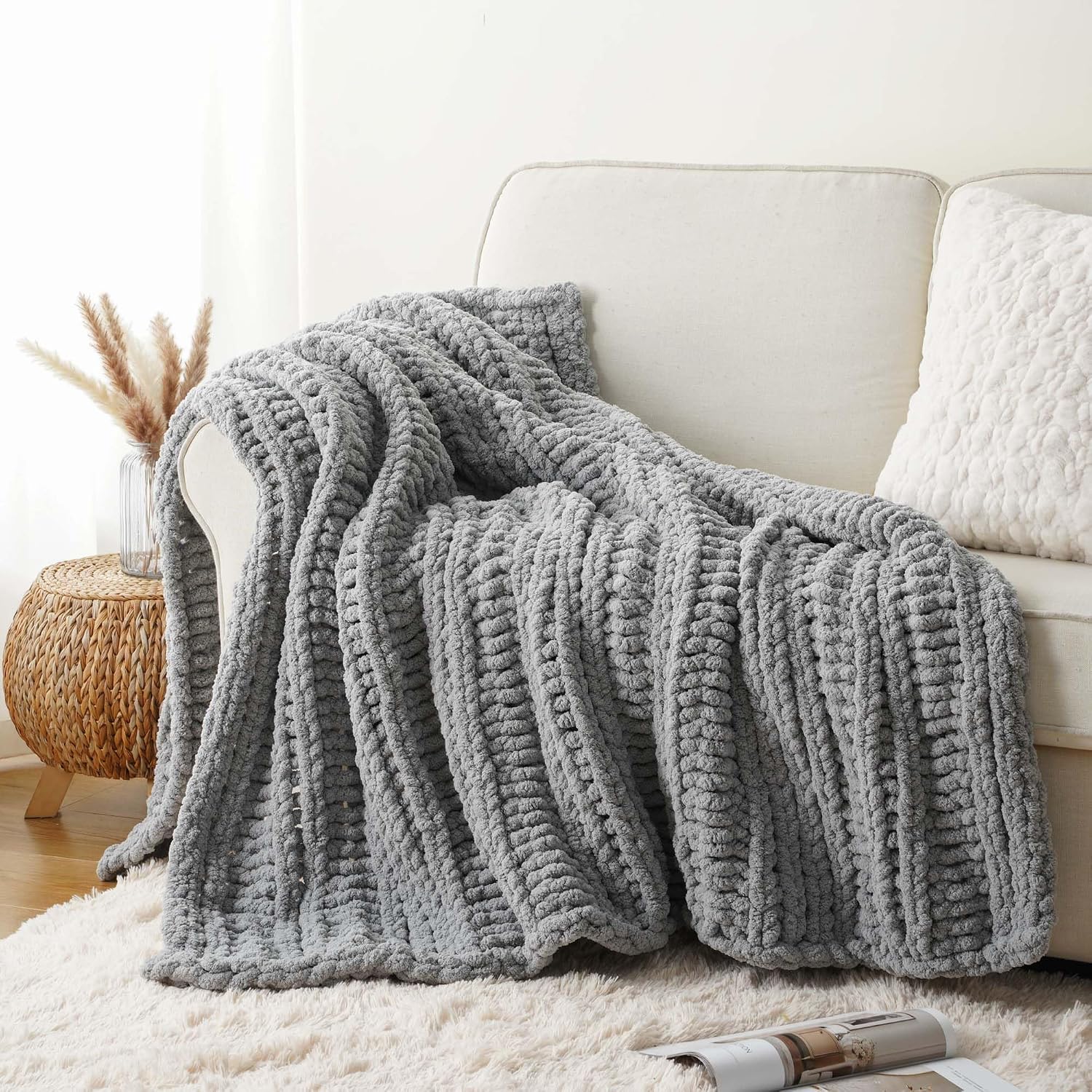 Chunky Knit Chenille Cozy Throw Blanket