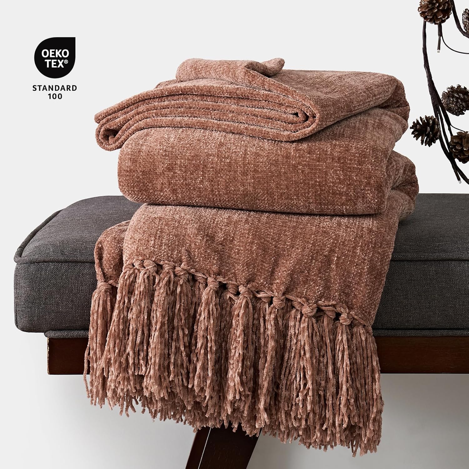 Tasseled Chenille Knit Farmhouse Throw Blanket